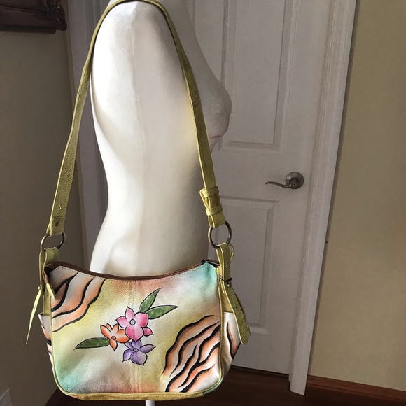 Great American Leather works Purse Handbag Floral Painted Leather - Picture 2 of 10